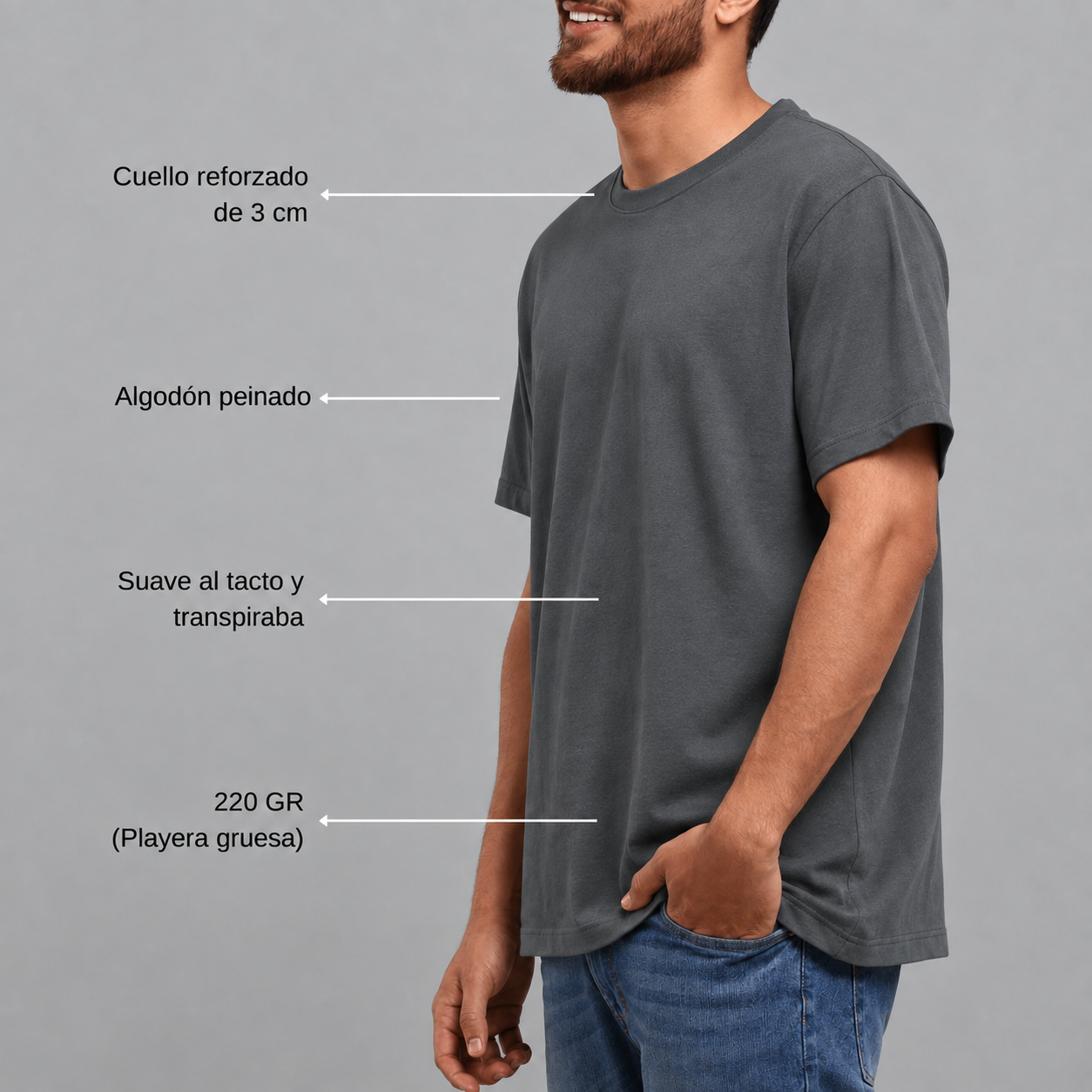 Playera Oversize Gris Oxford - Imagen 5